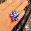 Emerald-Violet Flower Ring